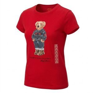 Ralph Lauren Polo Bear Red Cotton Jersey Tee Girl Medium 8-10 Short Sleeve Shirt